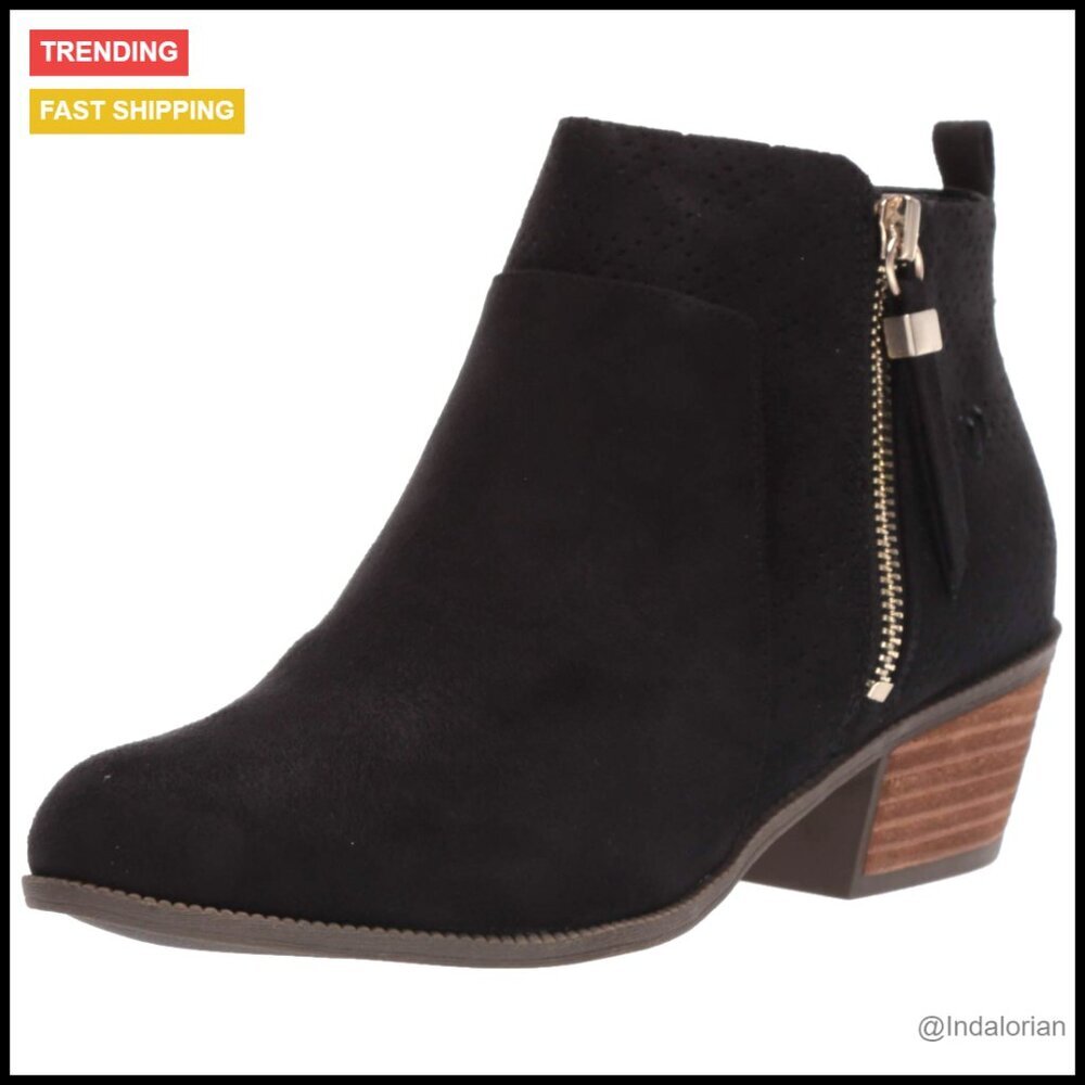 Western Ankle Bootie Chic Modern Comfort Block Heel Perforated Zip Closure